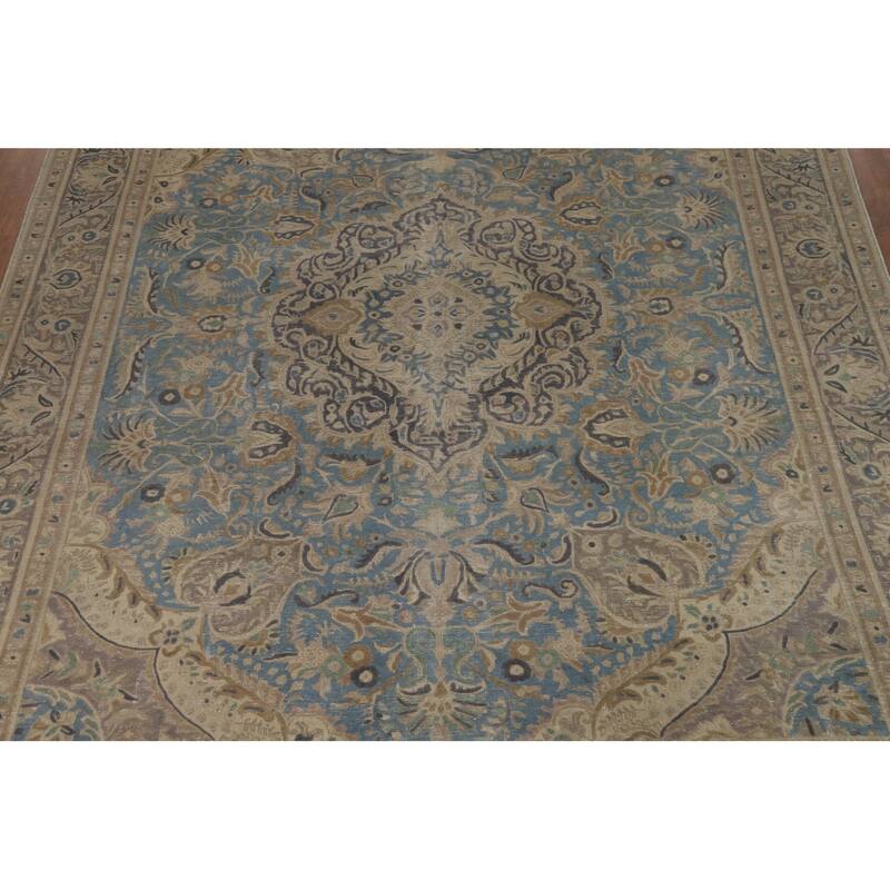 Floral Tabriz Persian Area Rug Hand-Knotted Blue Wool Carpet - 9'10"x 12'10"