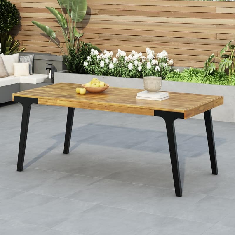 Modern Acacia Wood Outdoor Dining Table with Slatted Top