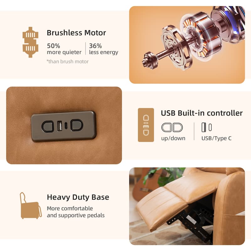 360° Swivel Recliner Chair Power Rocker Recliner Chair, PU Leather Overstuffed Reclining Chair wUSB & Type-C Ports