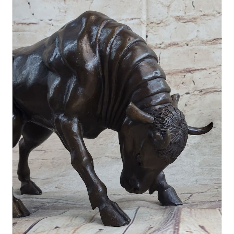 Signed Milo Male Imitative Bull Spanish Bronze Sculpture Marble Base Statue Figurine Decor