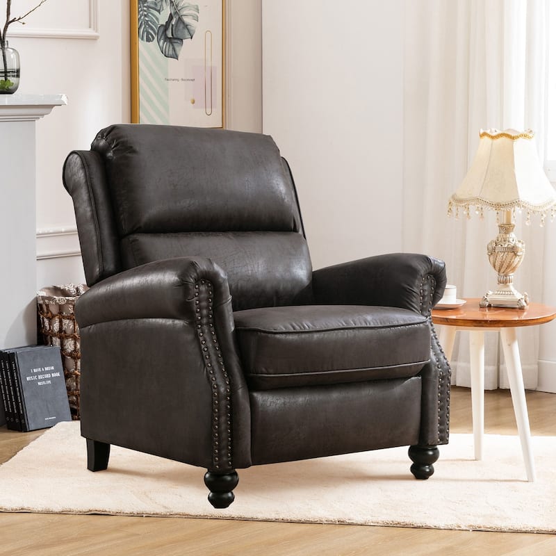 Armchair Pushback Club Recliner with Rivet Decoration - SmokeGrey