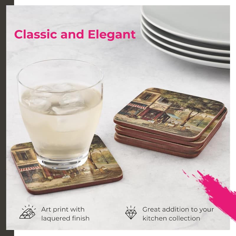 Pimpernel Set of 6 Parisian Scenes Coasters - 4 Inches Sq.