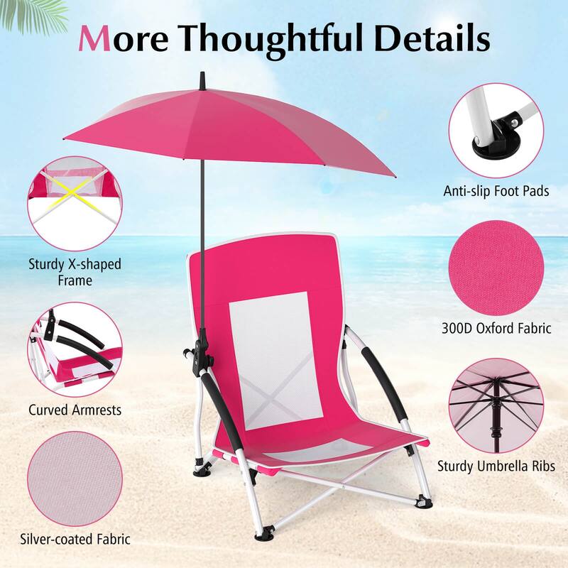 Costway 1/2 PCS Portable Beach Umbrella Chair with Hexagonal Parasol