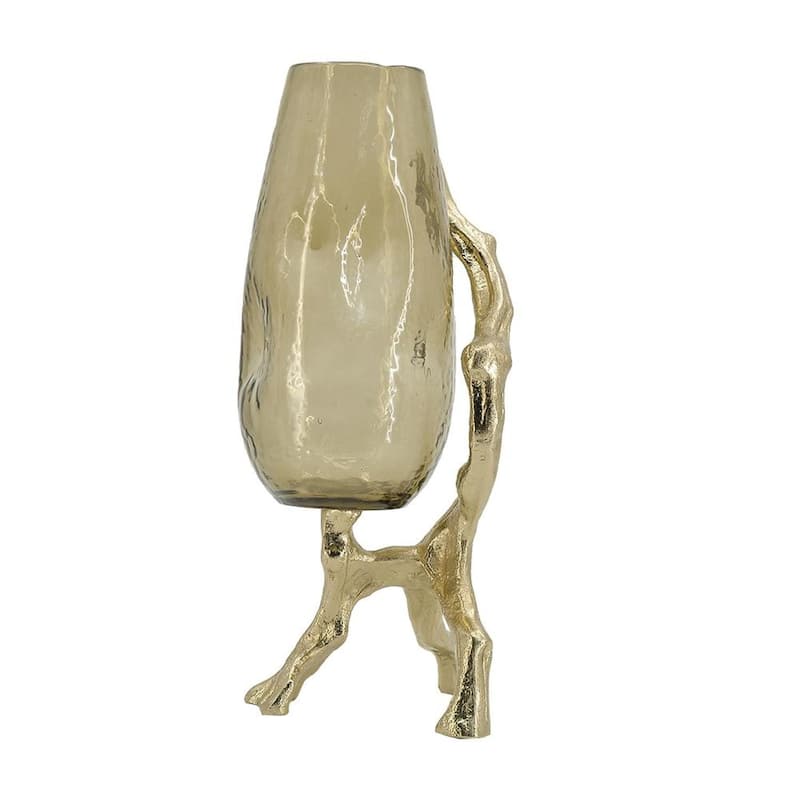 18" Champagne Glass And Metal Table Vase - 5.90