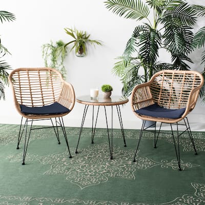 SAFAVIEH Outdoor Living Alton Brown/Navy 3-Piece Lounge Set - table: 20.5" x 20.5" x 21.3"