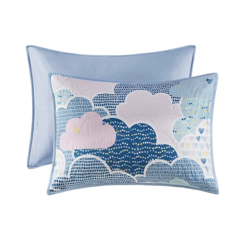 Intelligent Design KidsBliss Blue Reversible Cotton Quilt Set with Throw Pillows