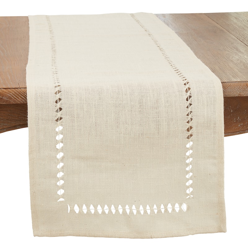 Earthy Elegance Jute Hemstitch Table Runner - 16"x72" - Ivory