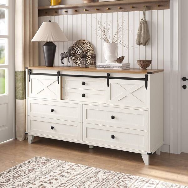 Farmhouse 6 Drawer Dresser for Bedroom Chest of Drawers Sliding Barn ...
