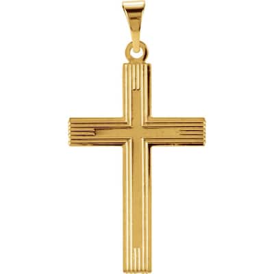 Curata 14k Yellow Gold Ridged Cross Pendant Necklace, 16" (22x14mm)