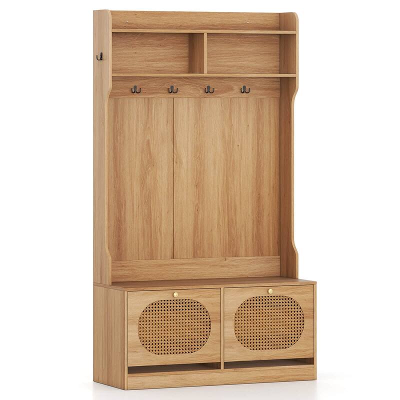 Costway 4-In-1 Hall Tree Entryway Bench with Coat Rack & Flip Drawers - See Details