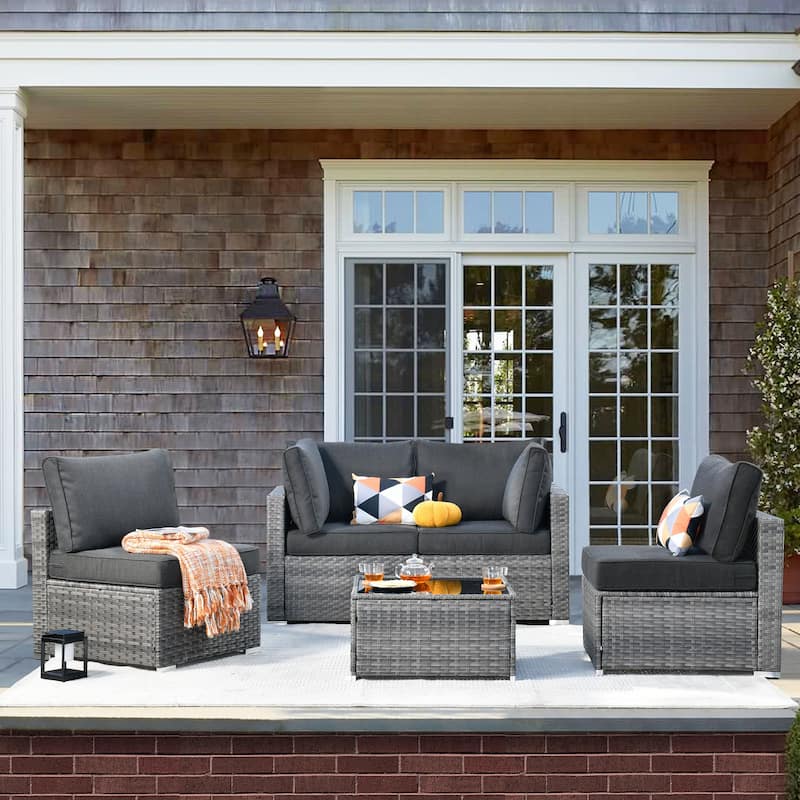 XIZZI 5-piece Outdoor Wicker Furniture Set with Table - Black