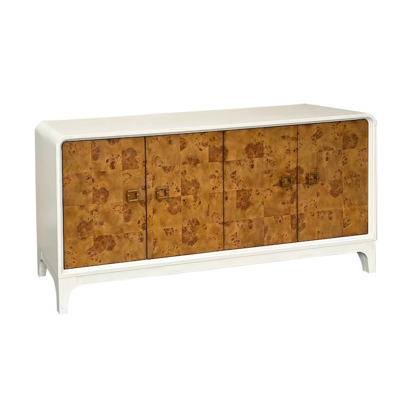 68 in. White Solid Wood 4 Door Media Credenza_Sideboard