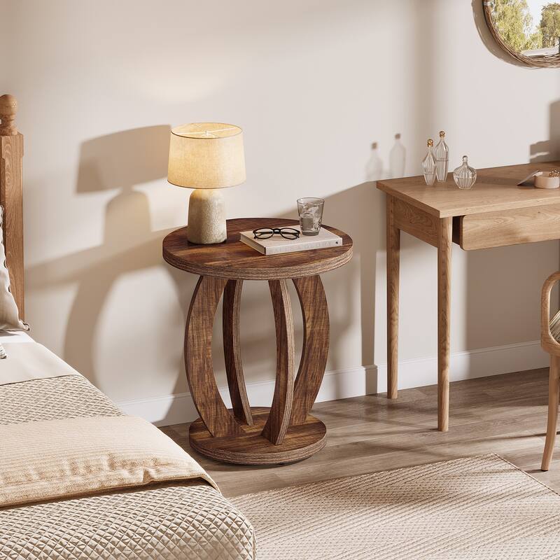 Round Nightstand with Storage Large Bedside Table for Bedroom