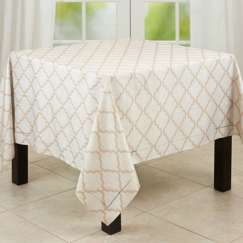 Tablecloth With Laser-Cut Hemstitch Design - 70"x70" - Taupe