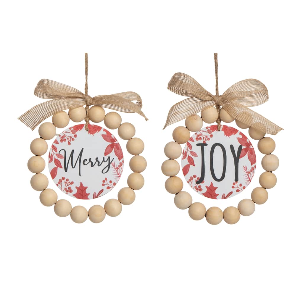 Transpac MDF Beaded Decor Ornament Set of 2 Christmas Home Decorations - Multicolor