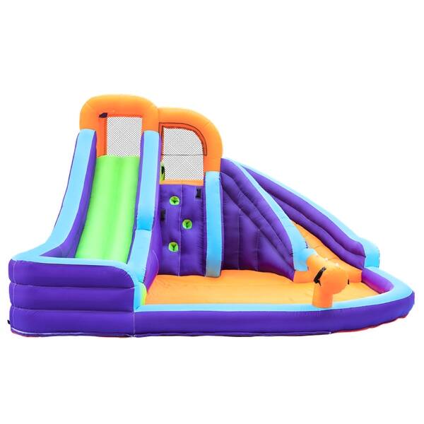 slide 2 of 5, CocoNut Castles Double Slide Inflatable Water Park with Climbing Wall & Water Cannon - Multi
