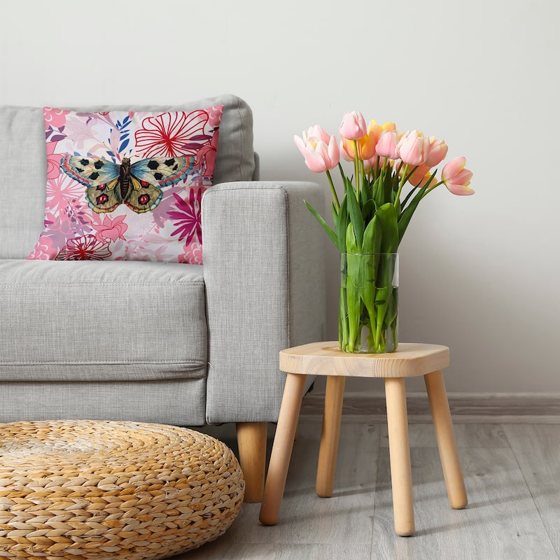 Butterfly In Floral Jumble Decorative Throw Pillow
