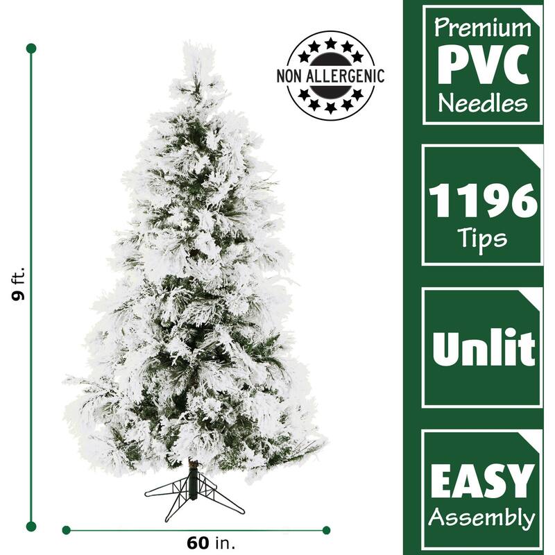 Fraser Hill Farm 9-foot Flocked Snowy Pine Christmas Tree