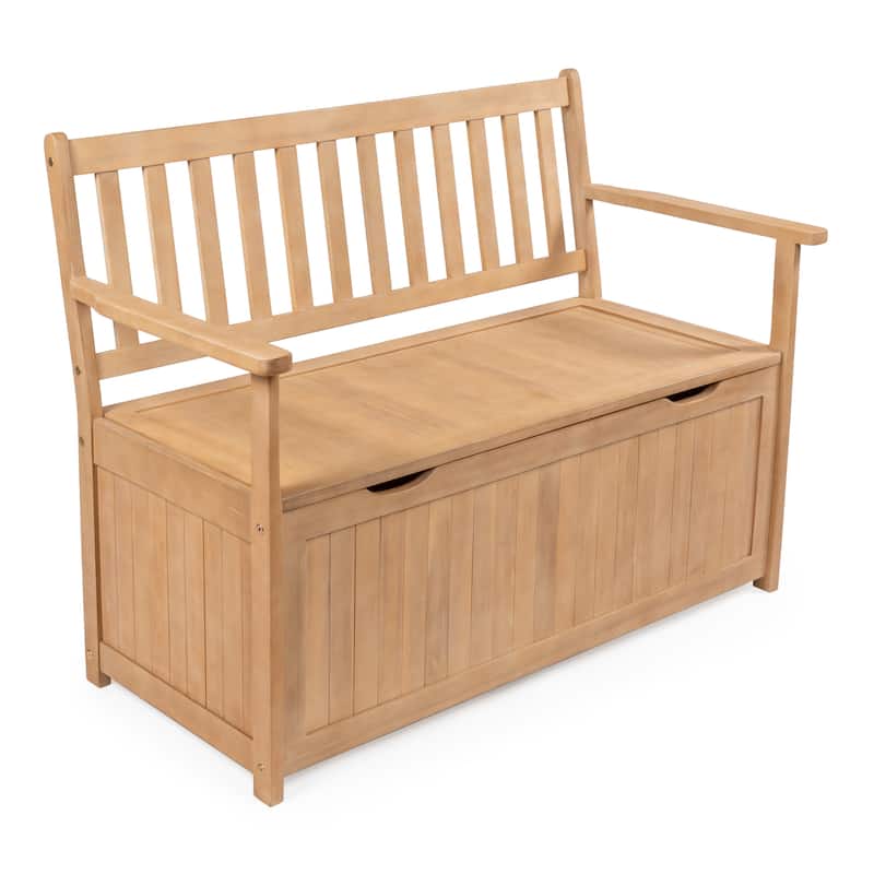 happimess Sophie 48" Traditional Farmhouse Lift-Top Acacia Wood Storage & Entry Bench, Light Teak Matte Finish - Light Teak Matte Finish