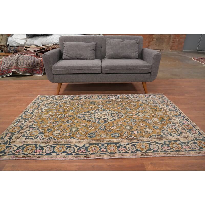 Hand Knotted Oriental 100% Wool Carpet Traditional Floral Brown Kashan Area Rug - 6' 3'' X 4' 2''