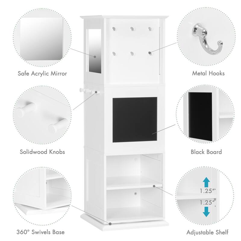 COSTARS Kids Rotating Bookshelf Tower, Revolving Bookcase with Blackboards and Hooks, Toy Storage Organizer