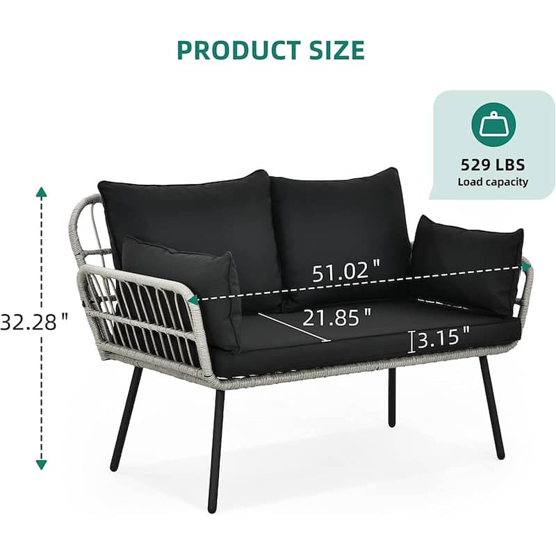 Fernald Patio Wicker Loveseat Sofa with Cushions and Lumbar Pillows
