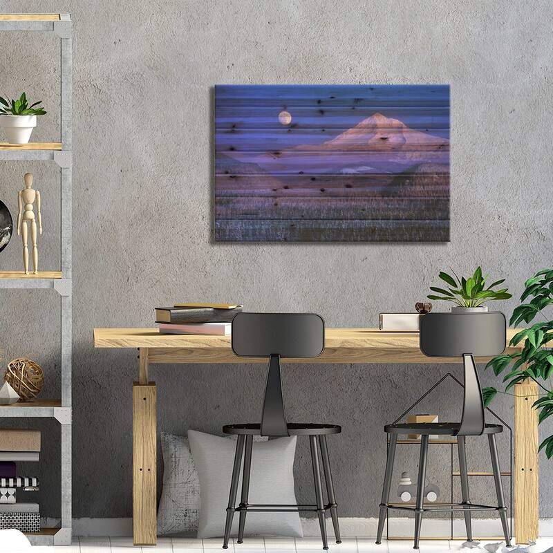 Moonlit Landscape Featuring Mount Hood (Wy'east), Oregon, USA Print On Wood by Janis Miglavs - Multi-Color