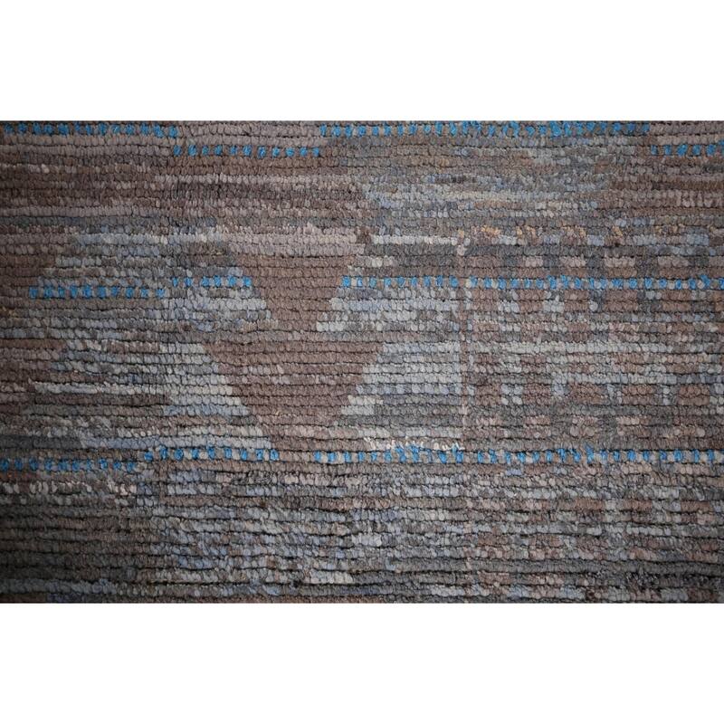 Blue Striped Moroccan Abstract Area Rug Hand-Knotted Wool Carpet - 8'0"x 12'7"