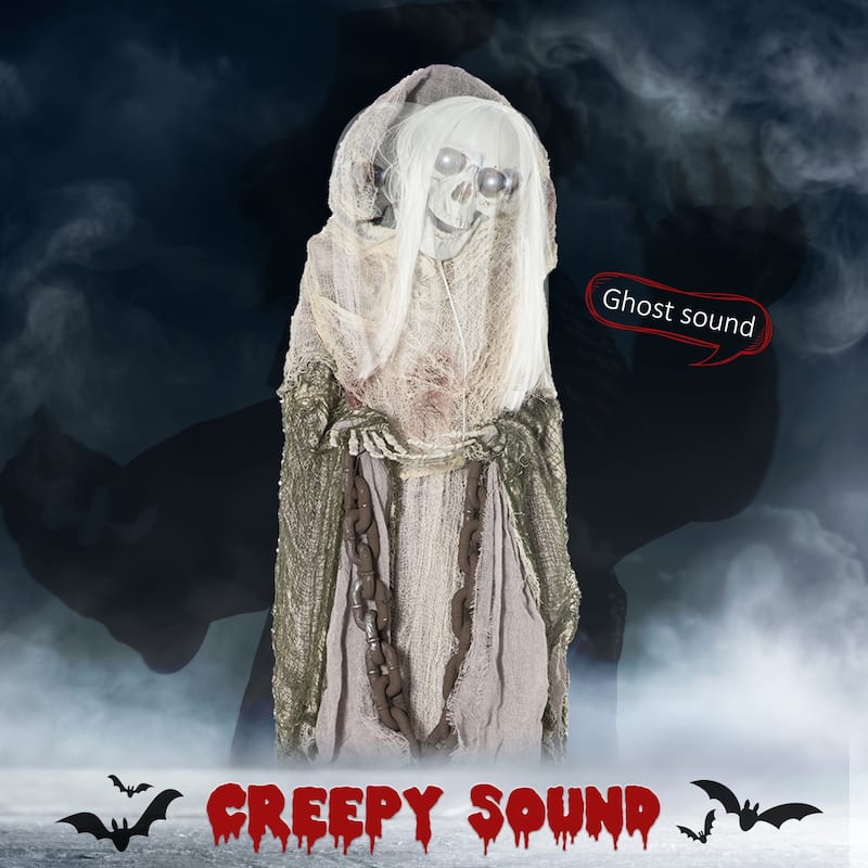 Outsunny 72" Life Size Outdoor Halloween Decorations Skeleton Witch, Sound and Motion Activated Animated Prop Animatronic Décor