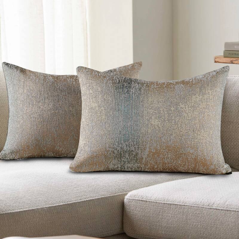 2-Piece Jacquard Chenille Zippered Lumbar Pillow Cover Set