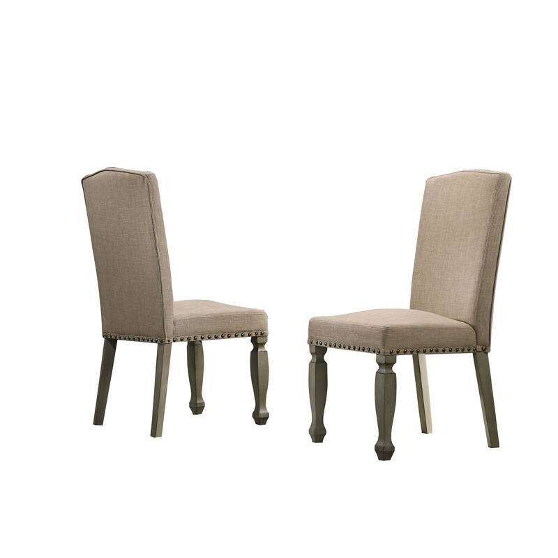 Roundhill Furniture Breda Antique Gray Finish Upholstered Nailhead Dining Chair, Set of 2