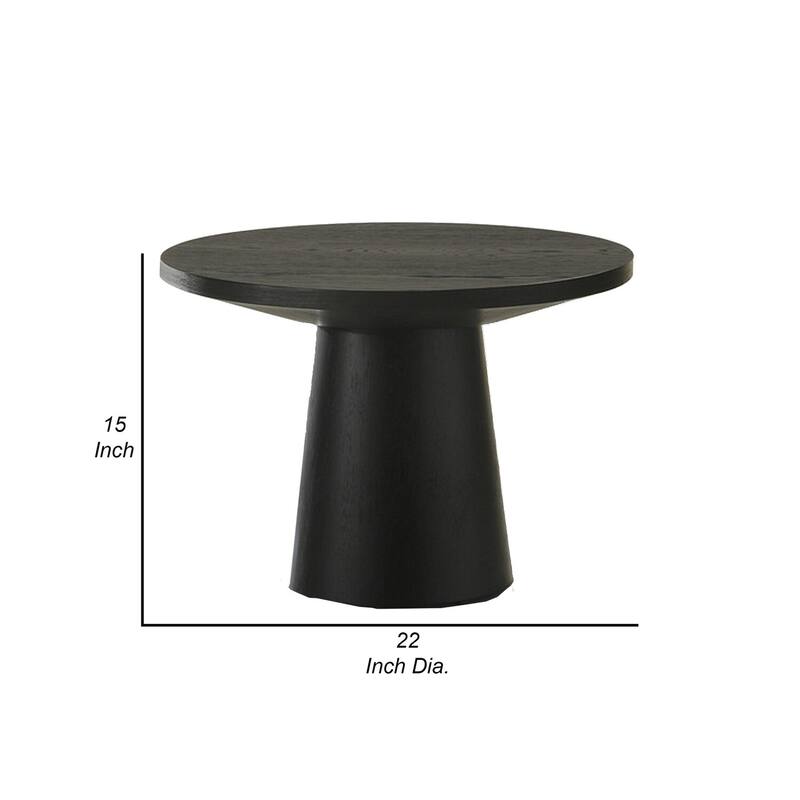 22 in. Black Round Wood End Table with Pedestal Base