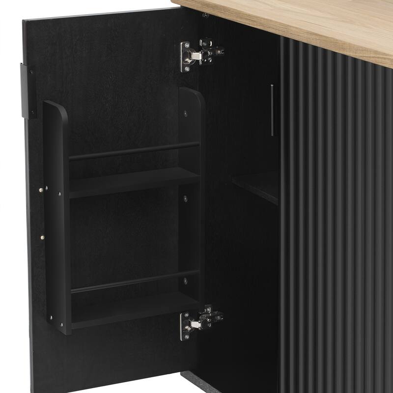 Farmhouse 51" Fluted Kitchen Island with Drop Leaf and Internal Storage Rack