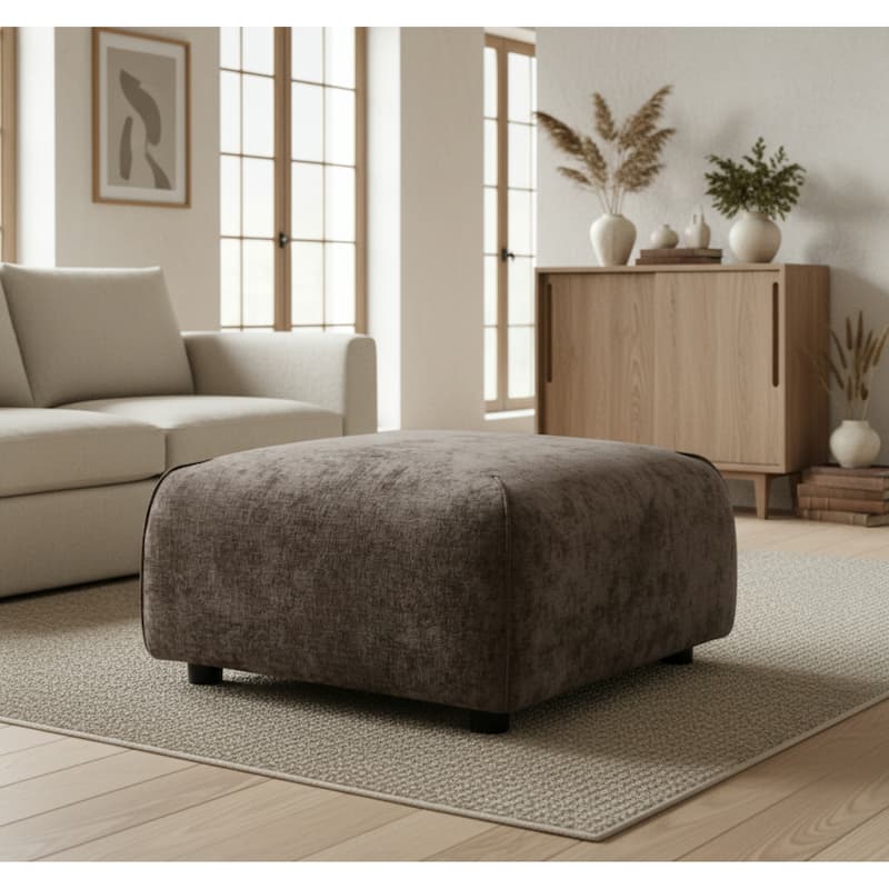 Roomfitters Plush Square Ottoman, Upholstered Footrest and Stool, Minimalist Extra Seating, Solid Wood Base