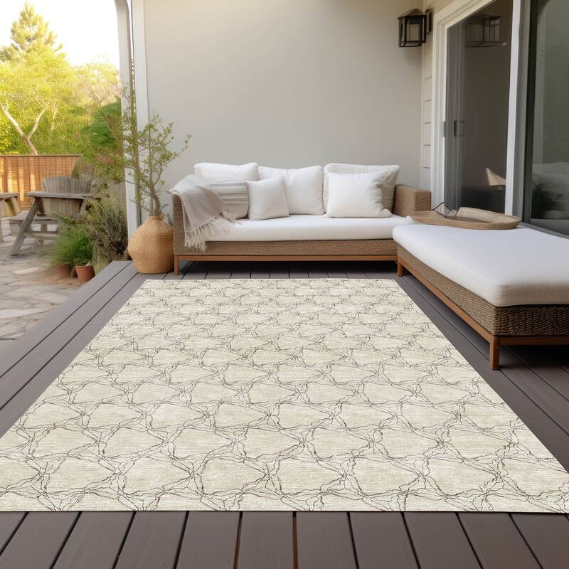 Machine Washable Indoor/ Outdoor Abstract Trellis Chantille Rug - Beige - 3' x 5'