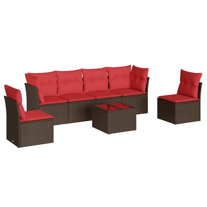 vidaXL 6/7 Piece Patio Sofa Set with Cushions Black/Brown/Gray Poly Rattan - 24.4 x 24.4 x 27.2