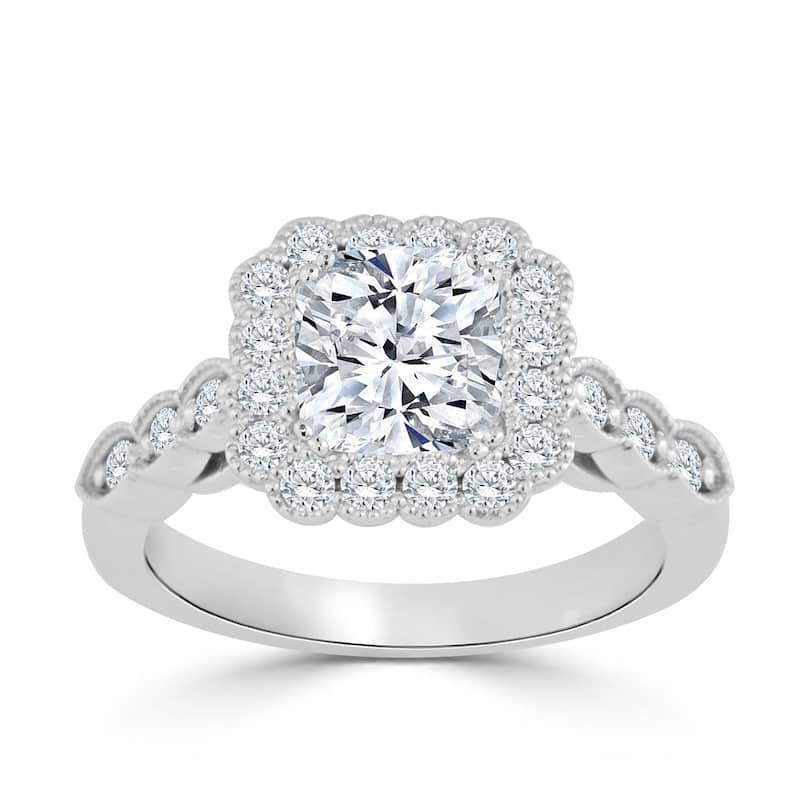 Auriya 14k Gold 1 3/4ctw Vintage Cushion-cut Halo Diamond Engagement Ring (H-I, SI1-SI2) - White - 5.5