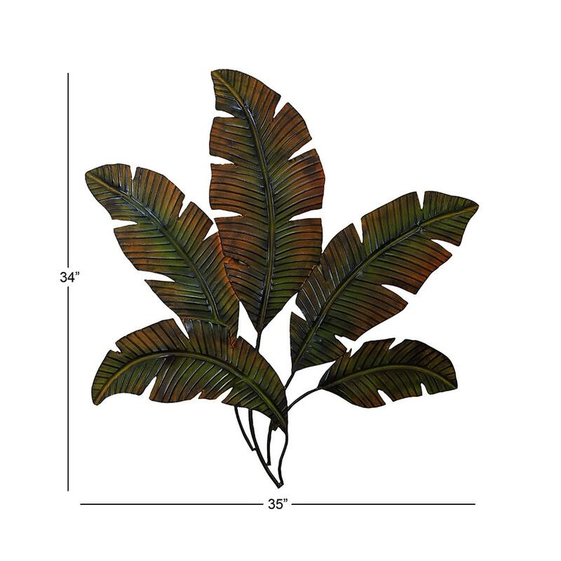 Palm Leaf Hanging Metal Wall Art Decor, Green and Brown