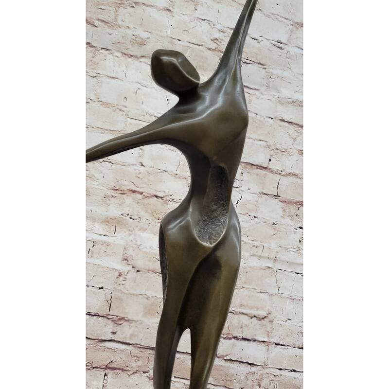 Midcentury Modern Abstract Art Human Dancer Figure Bronze Sculpture On Marble Base