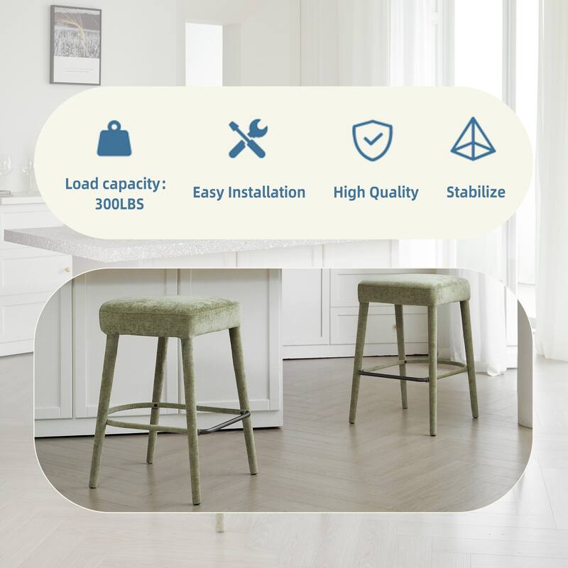 Rossetta 2-Piece Backless Fresh Design Padded Fabric Bar Stool Set with Integrated Metal Footrest