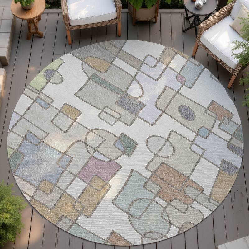 Machine Washable Indoor/ Outdoor Contemporary Prenner Chantille Rug - Ivory - 8' x 8'