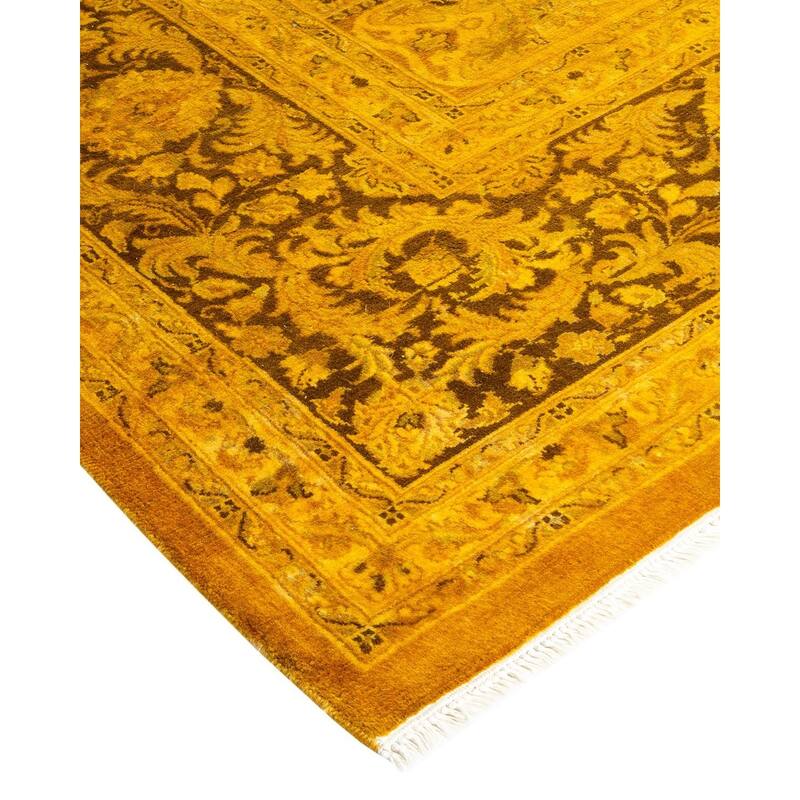 Overton Hand Knotted Wool Vintage Inspired Modern Contemporary Overdyed Yellow Area Rug - 8' 2" x 10' 0"