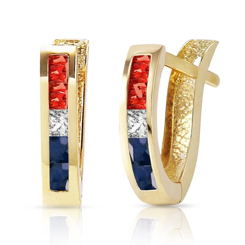 1.28 Carat 14K Solid Gold Princess Tri Gem Hoop Gemstone Earrings - Yellow