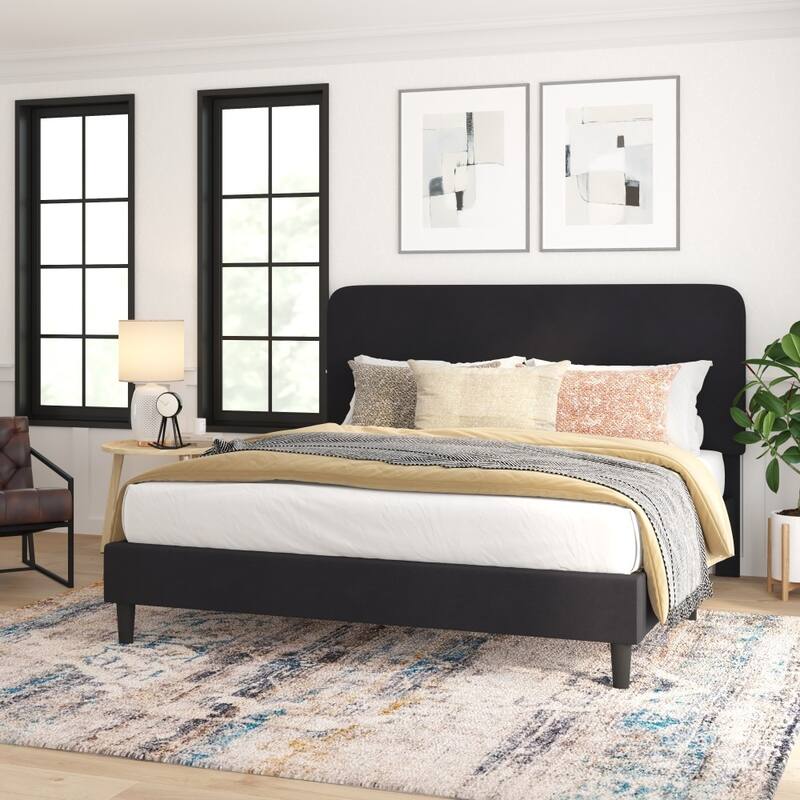 Platform Bed with Headboard - No Foundation Needed - Charcoal - King