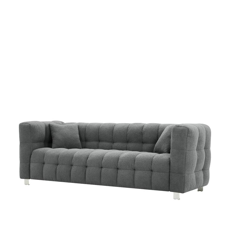 Modern Upholstered 3 Seat Couch, 80" Velvet Sofa with 2 Throw Pillows and Hardware Foot Support for Living Room and Apartment