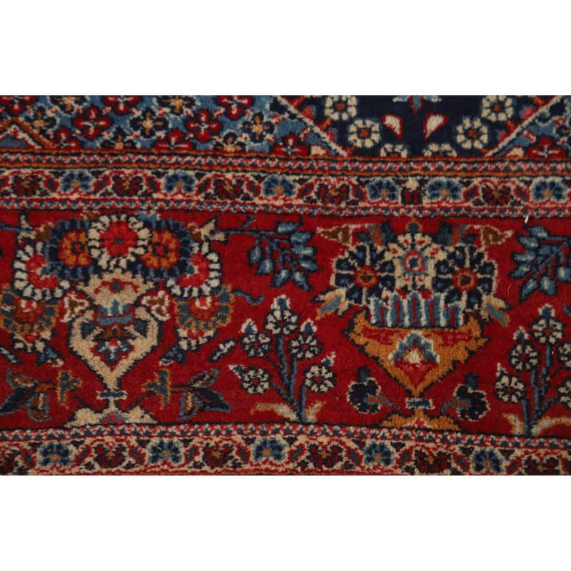 Hand Knotted Oriental 100% Wool Carpet Traditional Floral Navy Blue & Blues Isfahan Area Rug - 6' 8'' X 4' 6''