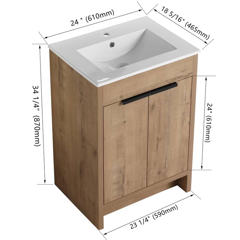 ARTCHIRLY 24/30/36 Inch Bathroom Vanity with Sink, Freestanding Bathroom Vanity with 2 Soft Close Doors and Adjustable Shelf