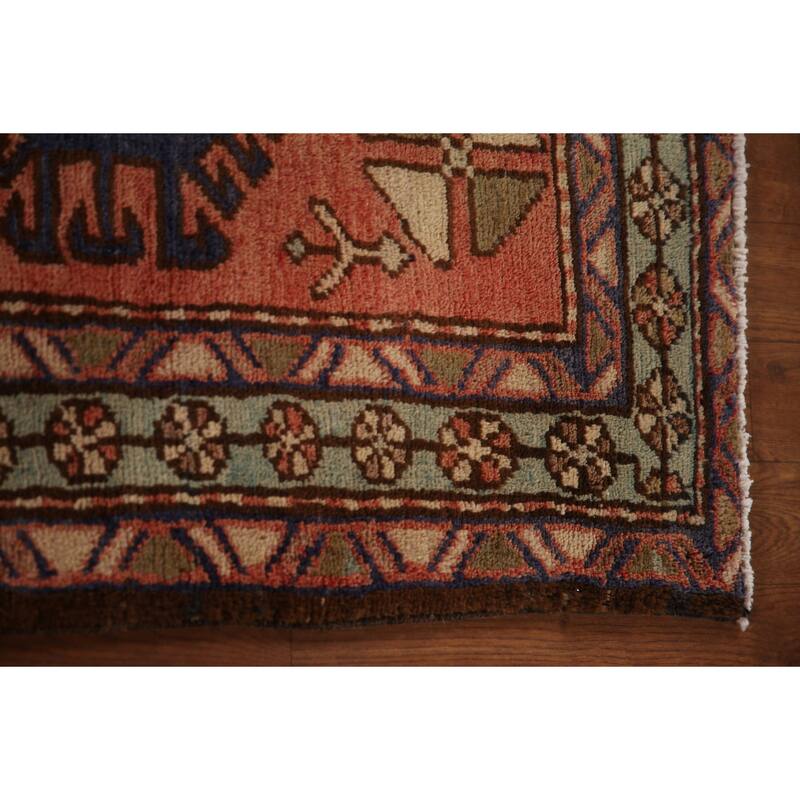 Vegetable Dye Tribal Orange Heriz Persian Vintage Runner Rug - 3'6"x 10'7"