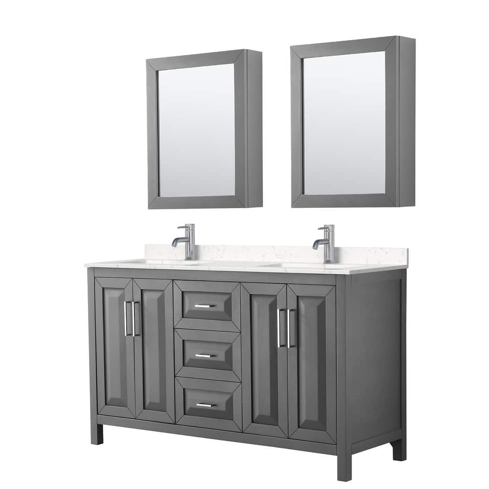 Daria 60 Inch Double Vanity, Cultured Marble Top, Medicine Cabinets