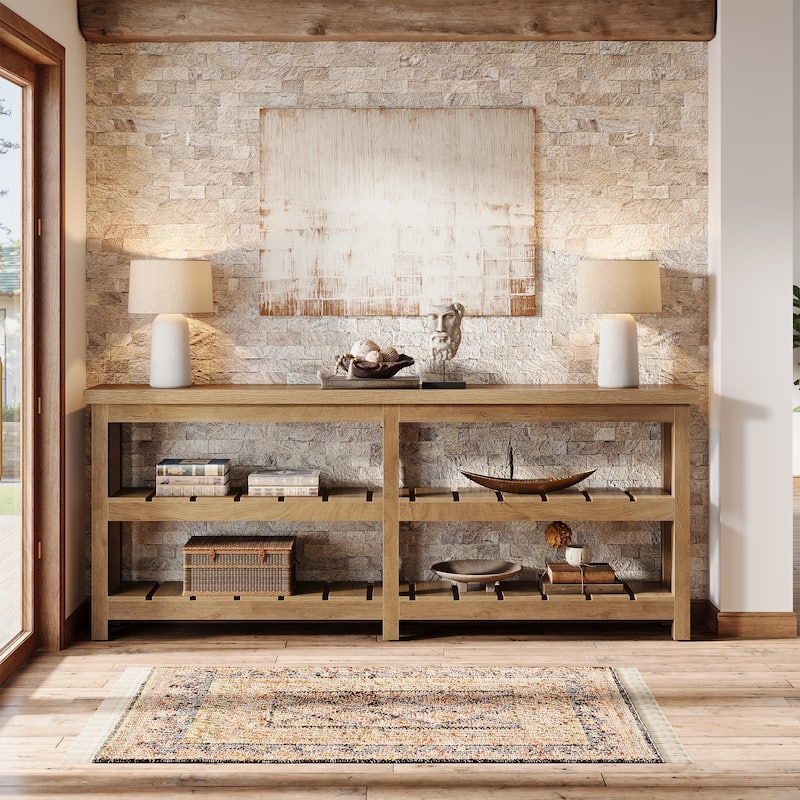 70.86-Inch ExtraLong Console Table, Farmhouse 3-Tier Entryway Table